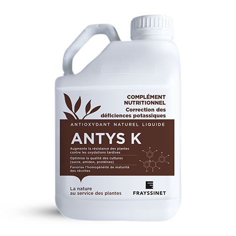 Visuel de l'ANTYS K EV, une solution liquide d'engrais potassique pour applications foliaires et au sol fabriquée par Frayssinet