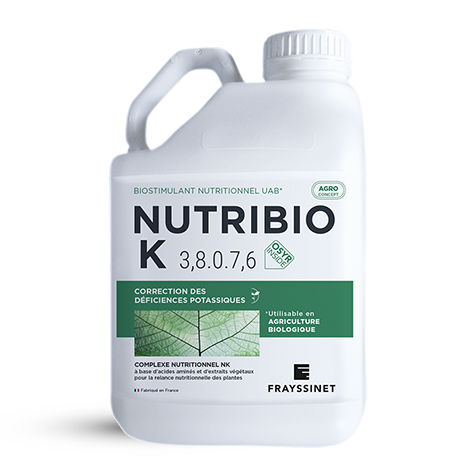 Visuel du bidon de biostimulant nutritionnel Potassium créé par Frayssinet : le NUTRIBIO K EV