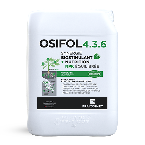 Visuel d'un bidon de biostimulant nutritionnel Frayssinet, l'OSIFOL 4.3.6.