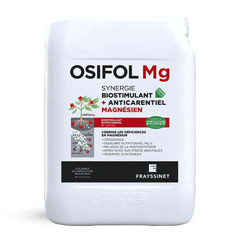 Visuel de bidon d'OSIFOL Mg, un biostimulant nutritionnel Magnésium créé par Frayssinet